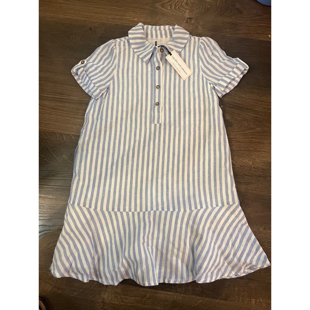 Cupcakes and Cashmere Girls Blue White Striped Ruffle Hem Dress Size 8 NWT
